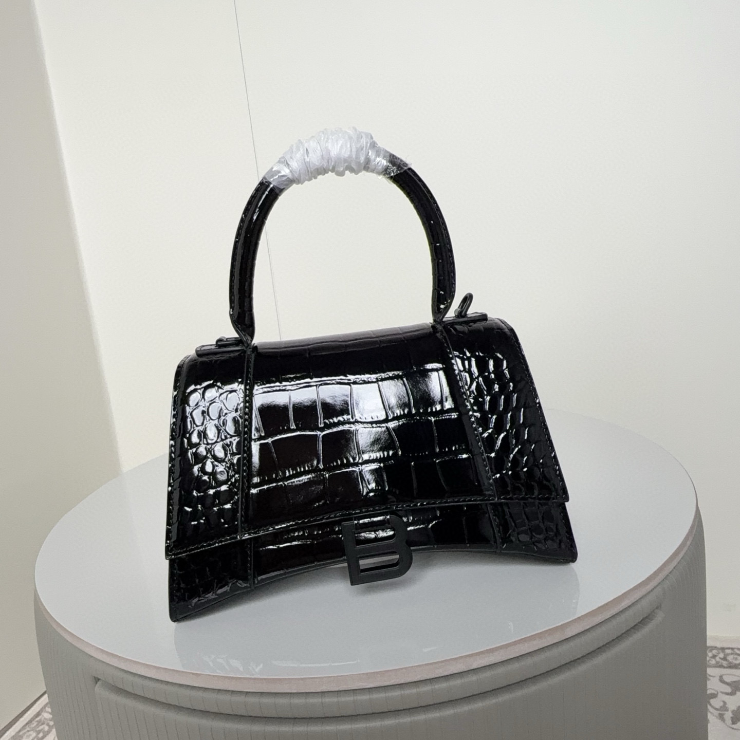 Balenciaga 발렌시아가 바렌시아가 크로커다일 엠보 블랙 아워글래스 탑핸들백 S 12