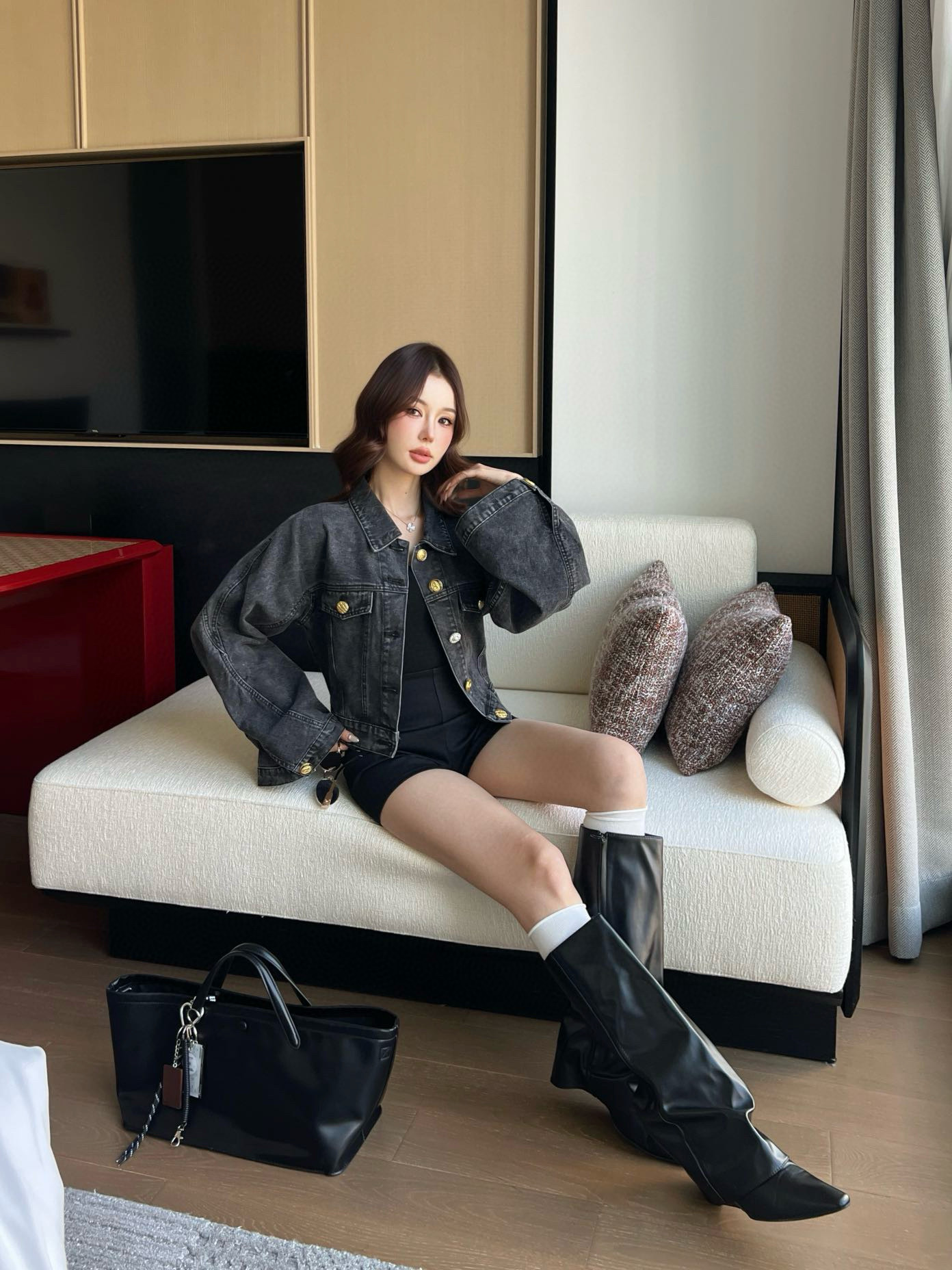 Sch 2025 와이드 슬리브 크롭 데님 자켓 4