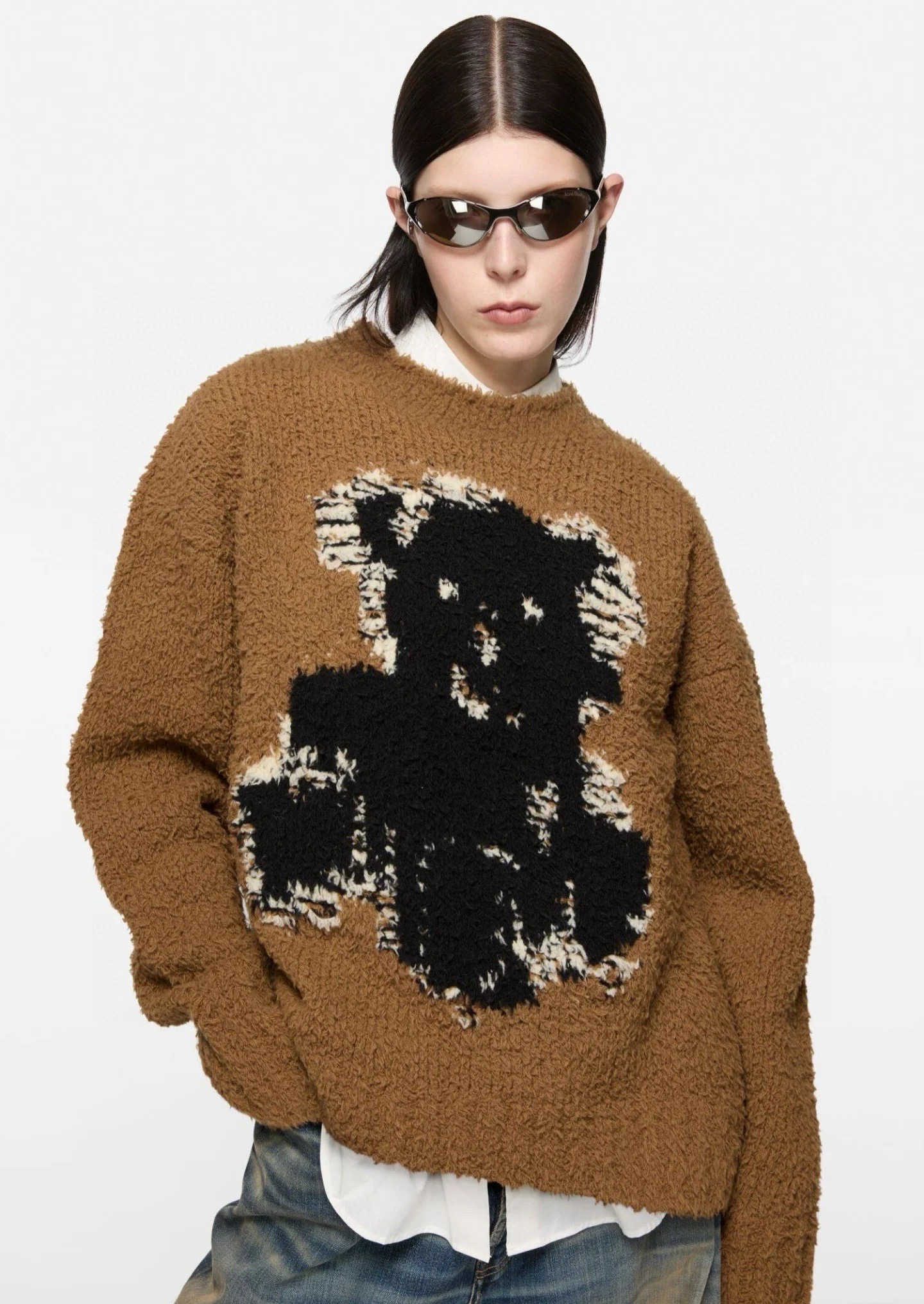 Acne Studios 여성 테디베어 자카드 라운드넥 울 니트 스웨터 1