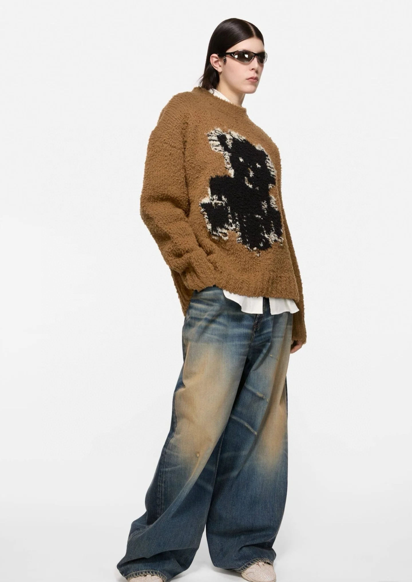 Acne Studios 여성 테디베어 자카드 라운드넥 울 니트 스웨터 2