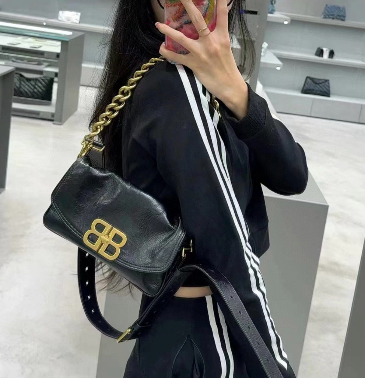 Balenciaga 발렌시아가 BB Soft 블랙 레더 체인 숄더백 2