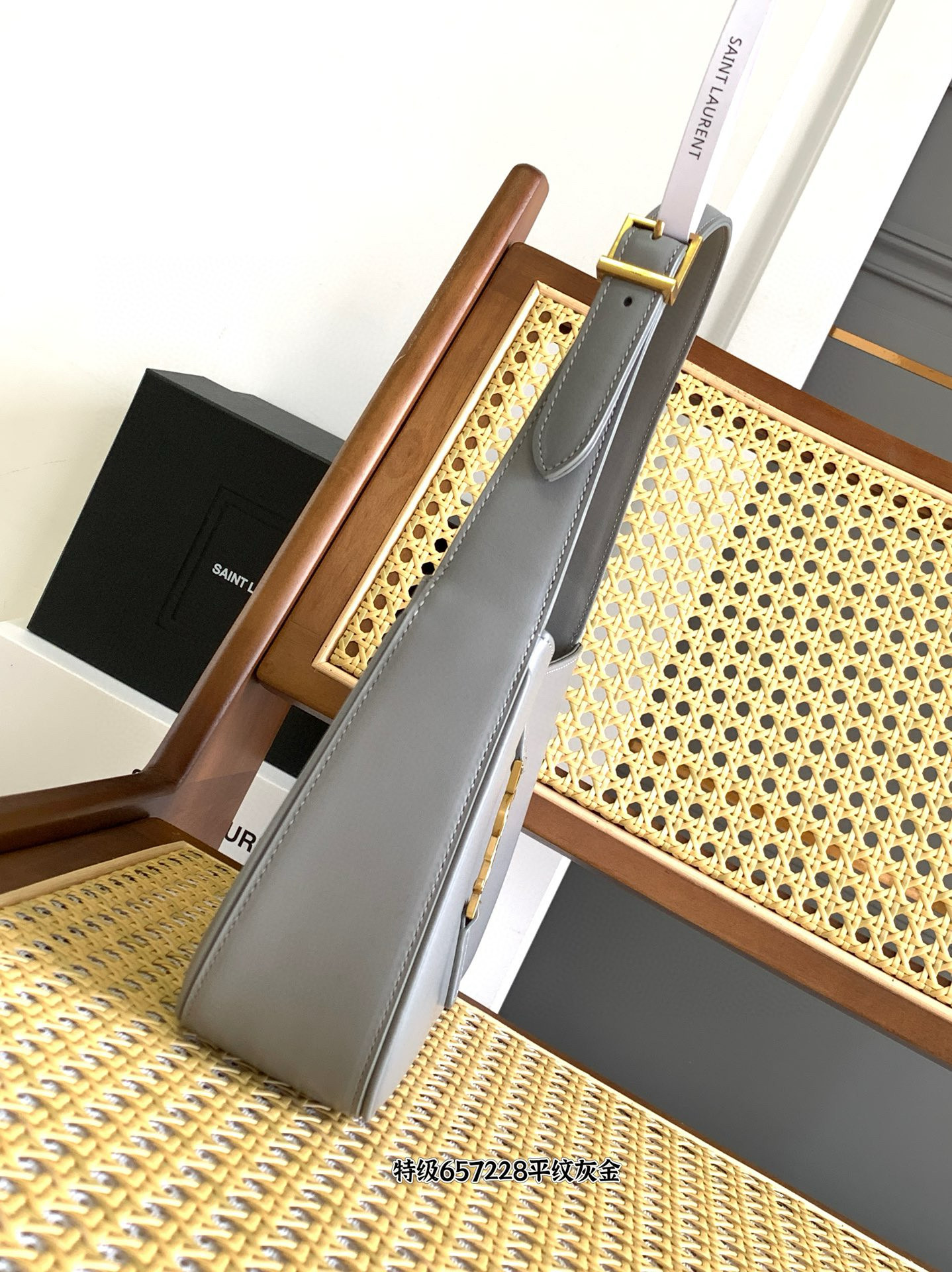 SAINT LAURENT LE 5 À 7 광택 가죽 호보 백 (그레이) 8