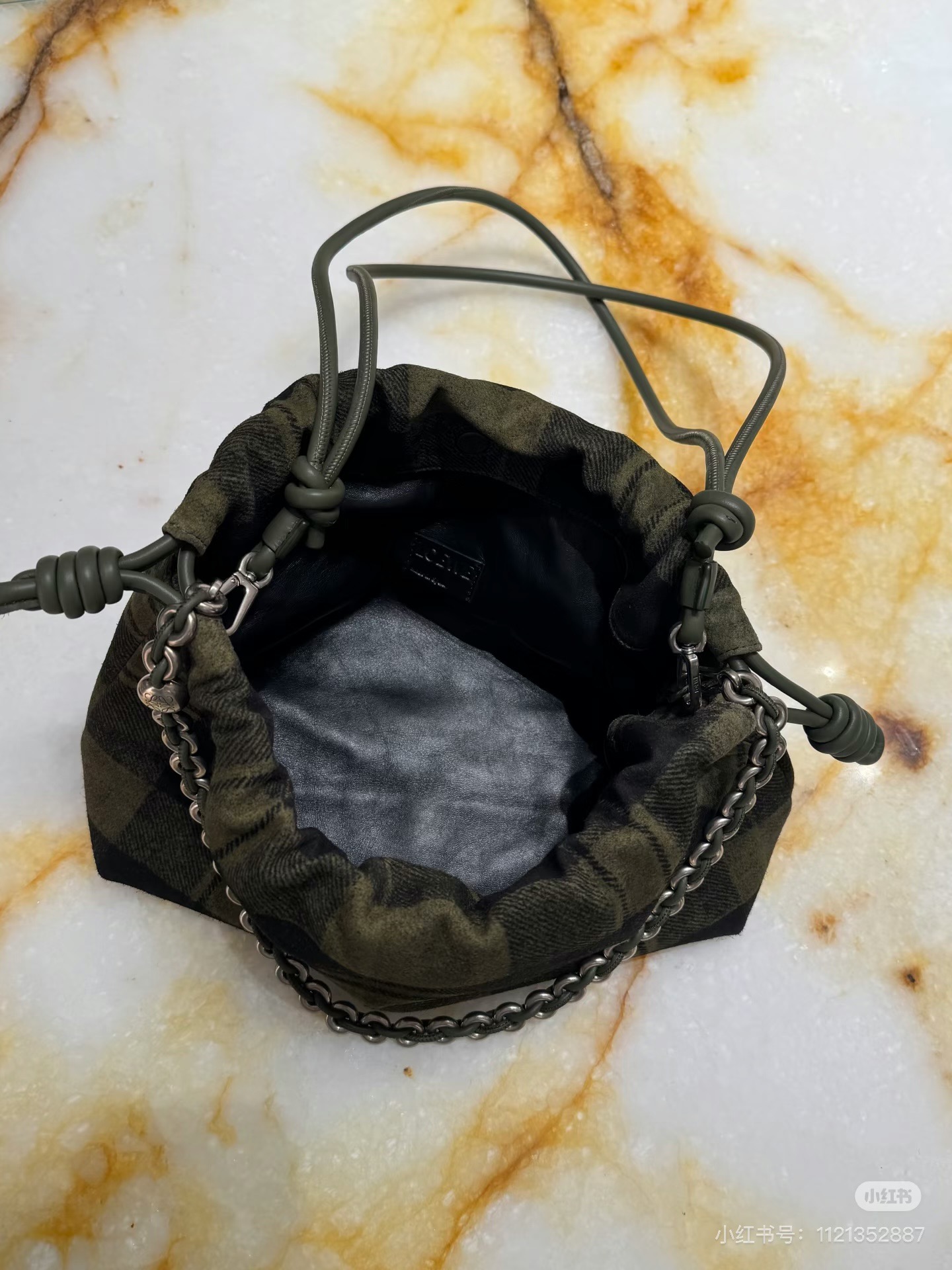 LOEWE 로에베 플라멩코 퍼스 체크 패브릭 체인 백 30cm 8