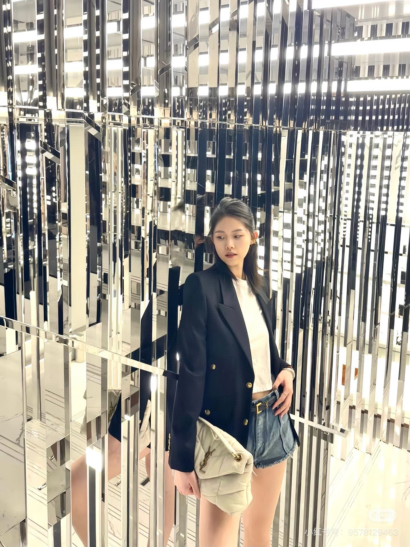 SAINT LAURENT PUFFER 소형 양가죽 숄더백 3