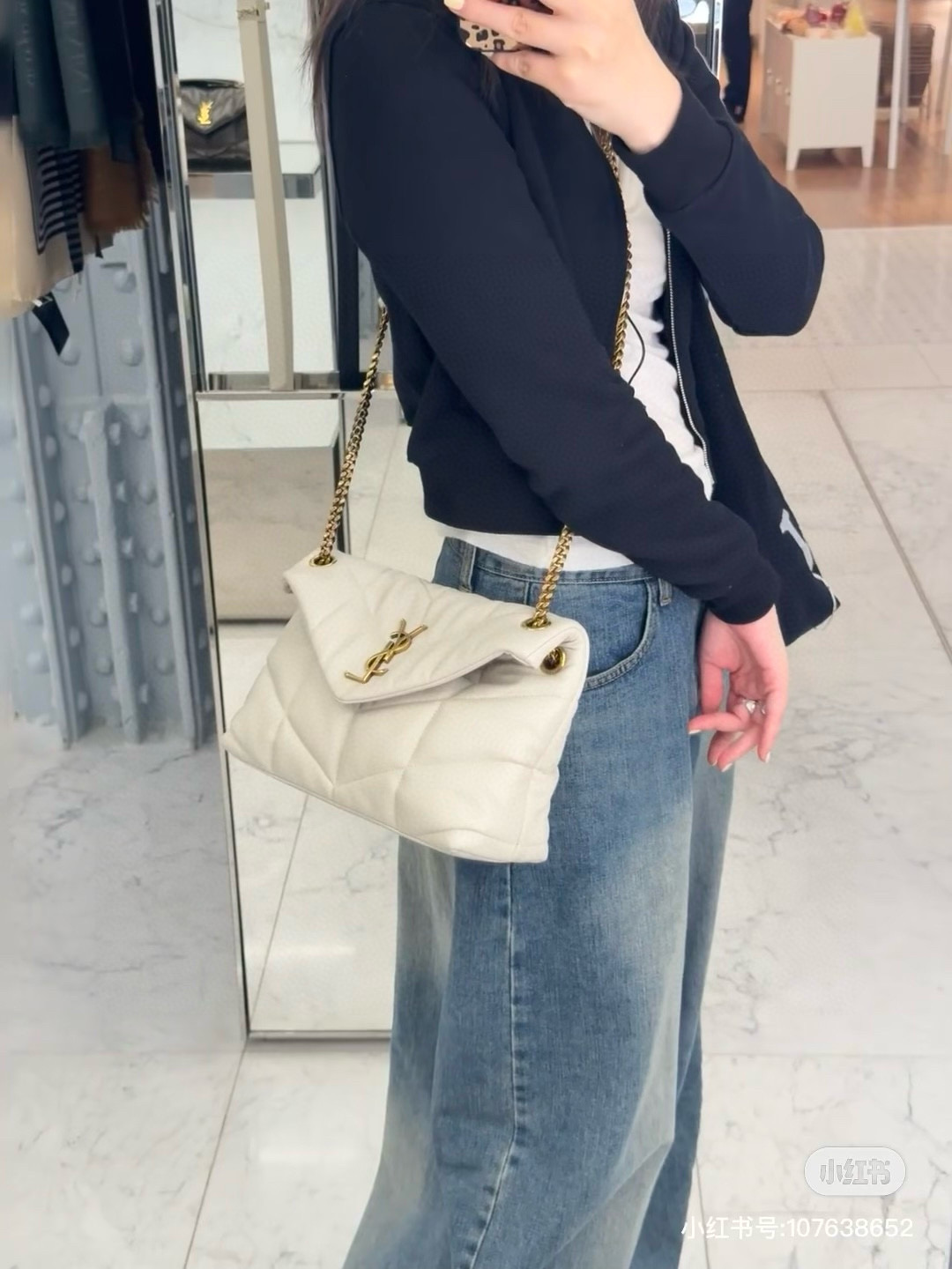 SAINT LAURENT PUFFER 소형 양가죽 숄더백 7