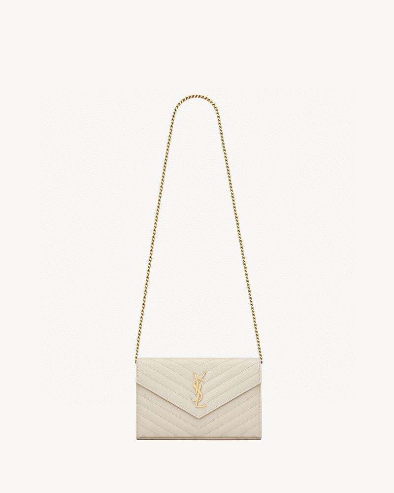 SAINT LAURENT CASSANDRE ENVELOPE 그레인 가죽 체인 월렛 복고 화이트 2