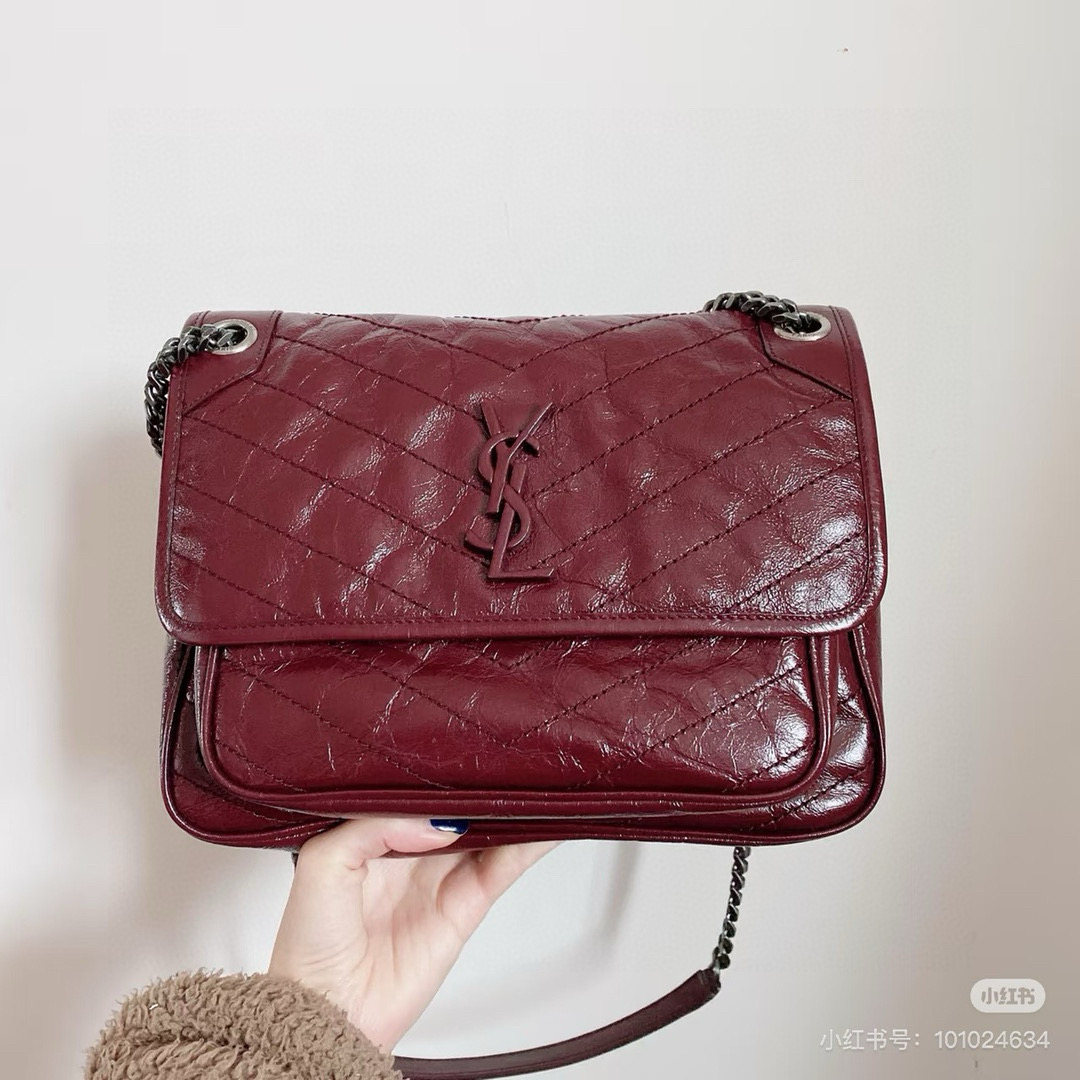 Saint Laurent NIKI 중사이즈 빈티지 레더 체인 숄더백 와인레드 4