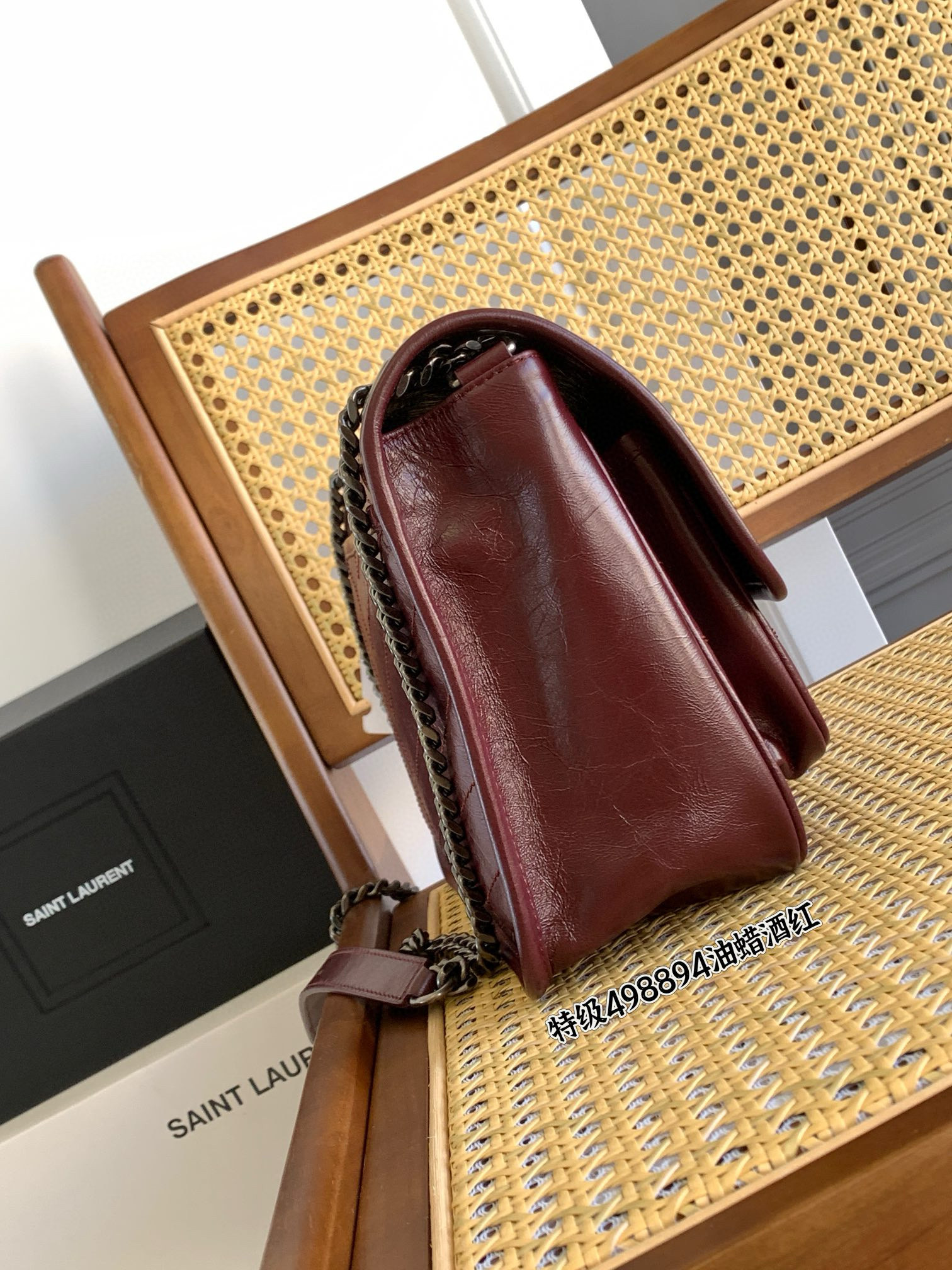 Saint Laurent NIKI 중사이즈 빈티지 레더 체인 숄더백 와인레드 8