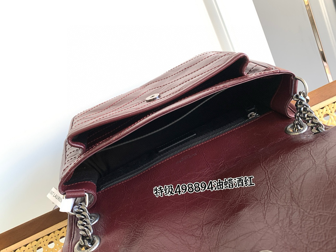 Saint Laurent NIKI 중사이즈 빈티지 레더 체인 숄더백 와인레드 14