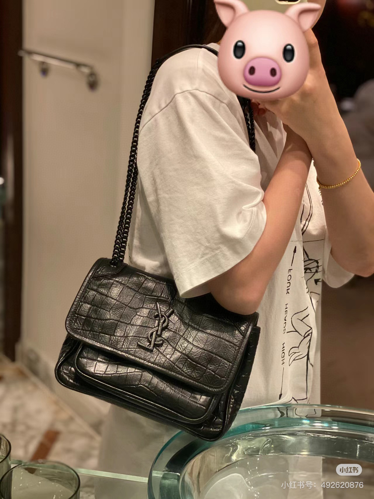 Saint Laurent Niki Baby 니키 베이비 악어엠보 가죽 체인백 4