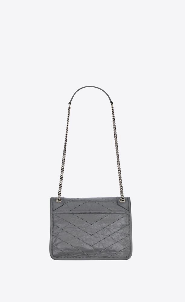 SAINT LAURENT NIKI BABY 흑니켈 그레이 엠보 크링클 레더 체인백 5