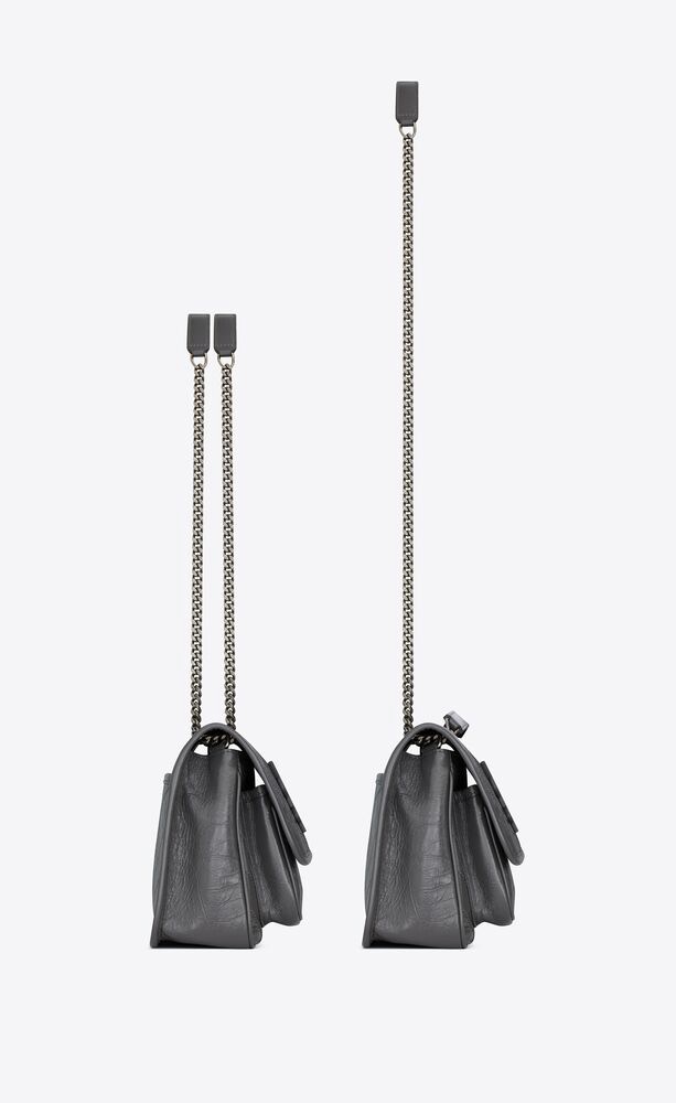 SAINT LAURENT NIKI BABY 흑니켈 그레이 엠보 크링클 레더 체인백 6