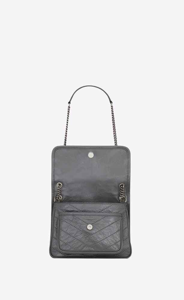 SAINT LAURENT NIKI BABY 흑니켈 그레이 엠보 크링클 레더 체인백 7