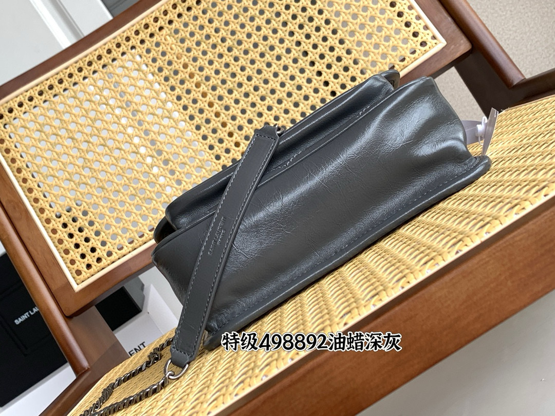 SAINT LAURENT NIKI BABY 흑니켈 그레이 엠보 크링클 레더 체인백 13