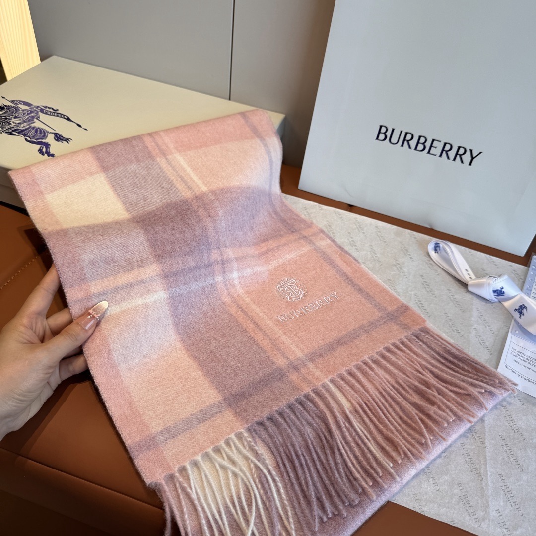 Burberry 버버리 핑크 체크 울 머플러 5