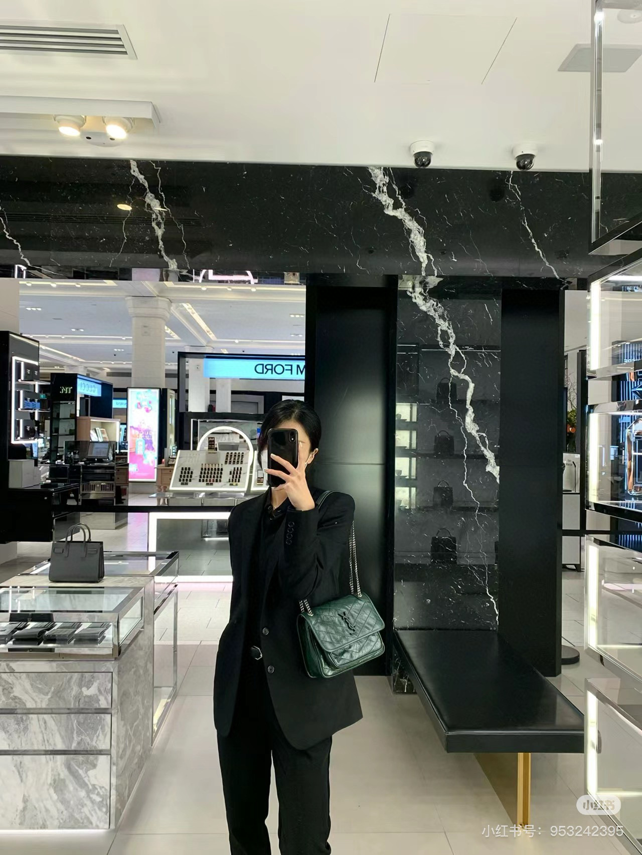 Saint Laurent Niki Baby 니키 베이비 먹색 그린 엠보 가죽 체인백 8