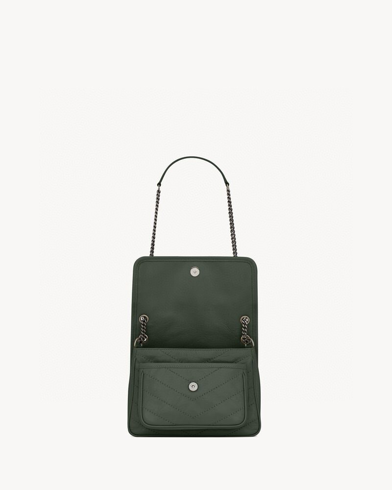 Saint Laurent Niki Baby 니키 베이비 먹색 그린 엠보 가죽 체인백 14