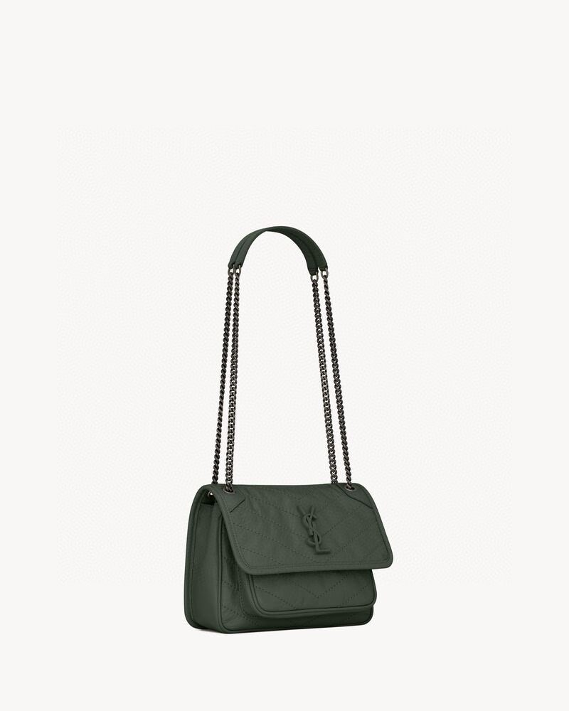 Saint Laurent Niki Baby 니키 베이비 먹색 그린 엠보 가죽 체인백 15