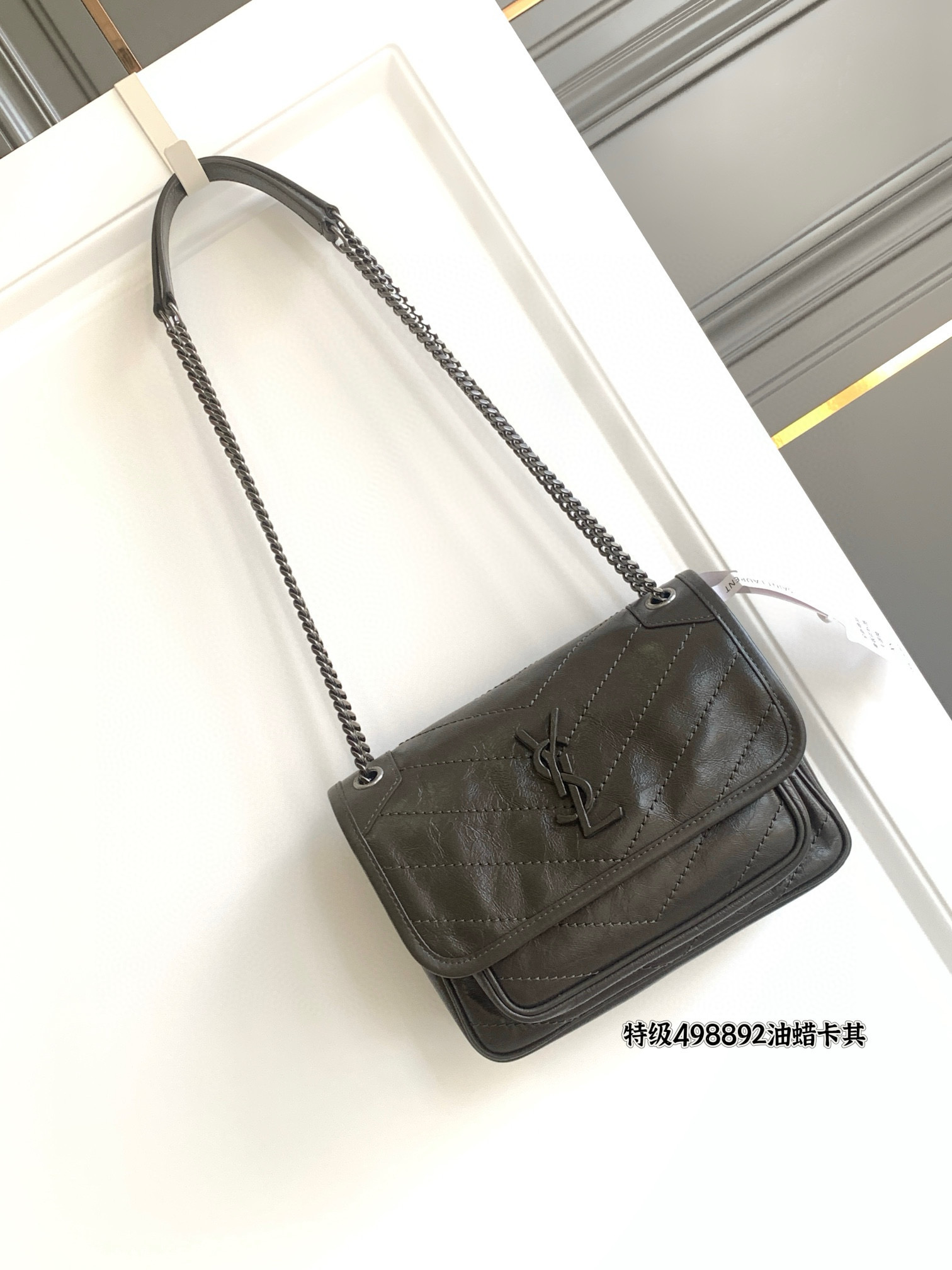 Saint Laurent Niki Baby 니키 베이비 앙고라 엠보 소가죽 체인 숄더백 4