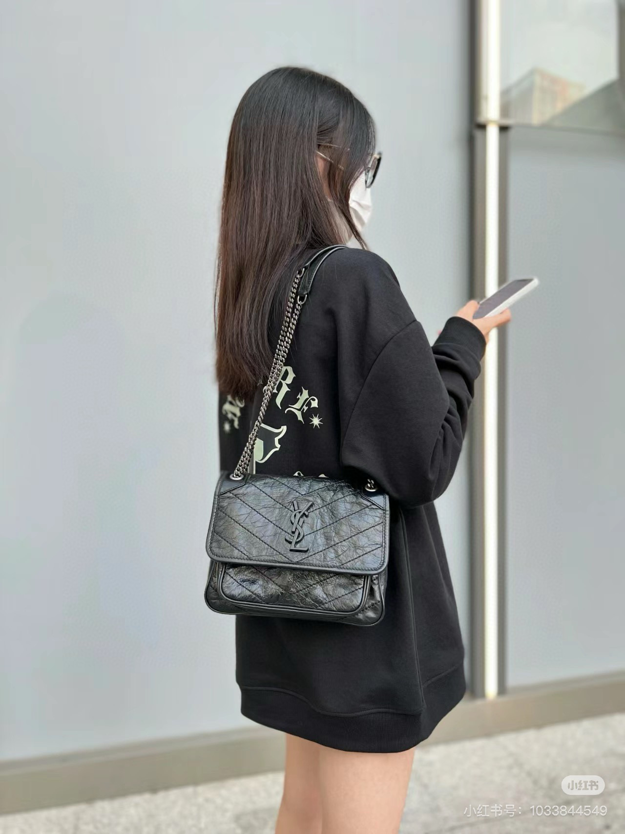 SAINT LAURENT NIKI BABY 블랙 악어엠보 소가죽 체인백 5