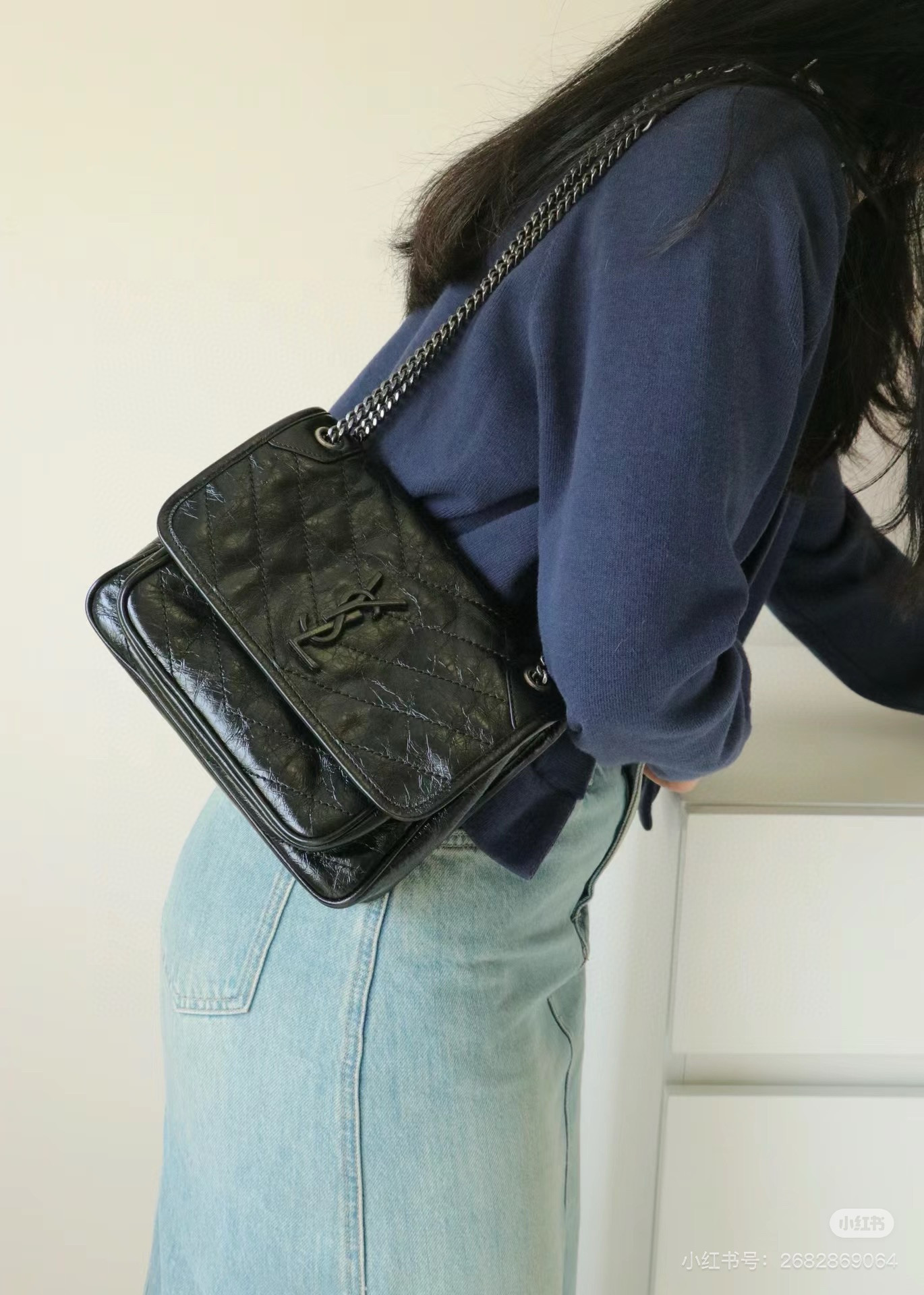 SAINT LAURENT NIKI BABY 블랙 악어엠보 소가죽 체인백 9