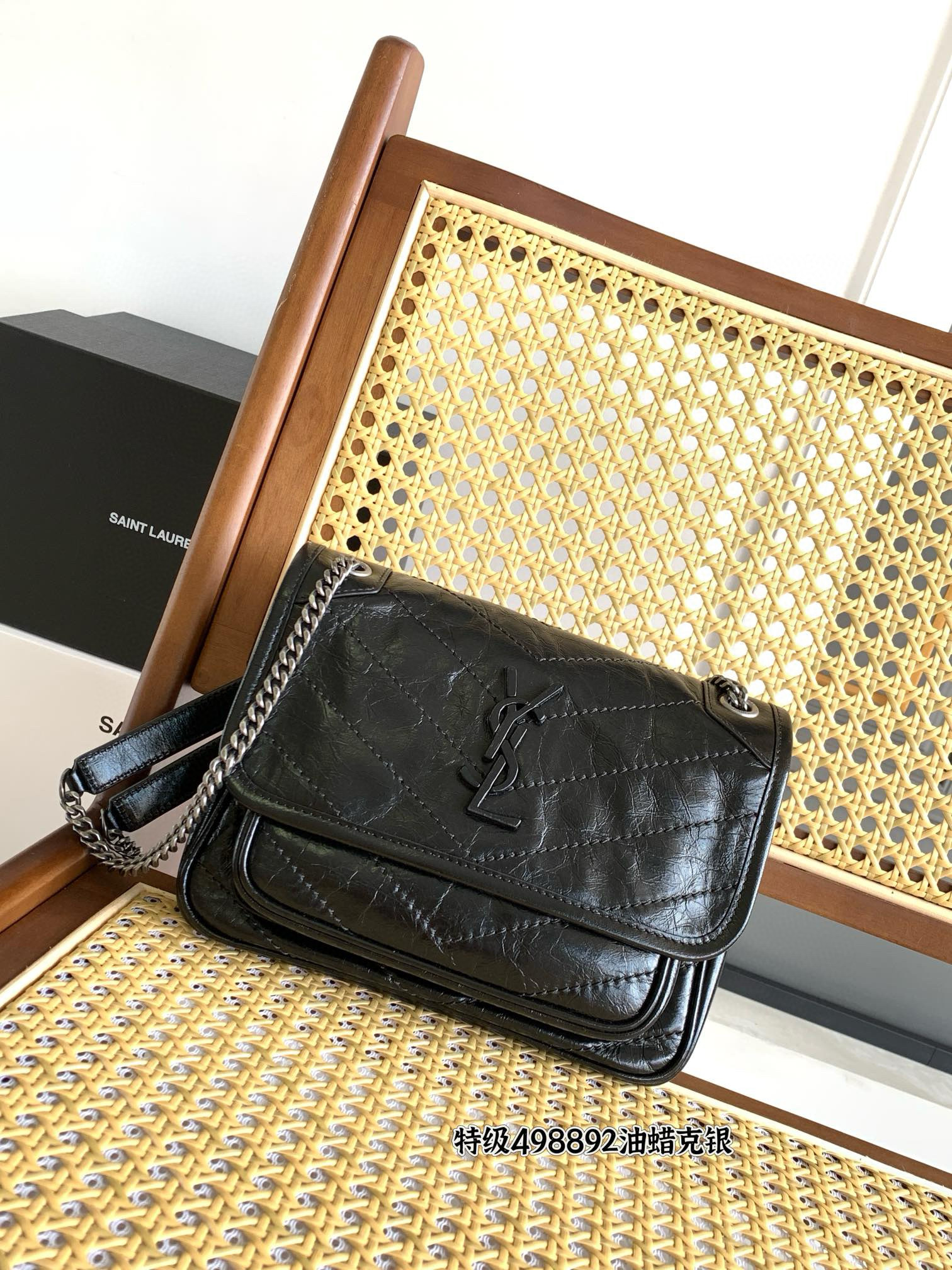 SAINT LAURENT NIKI BABY 블랙 악어엠보 소가죽 체인백 17