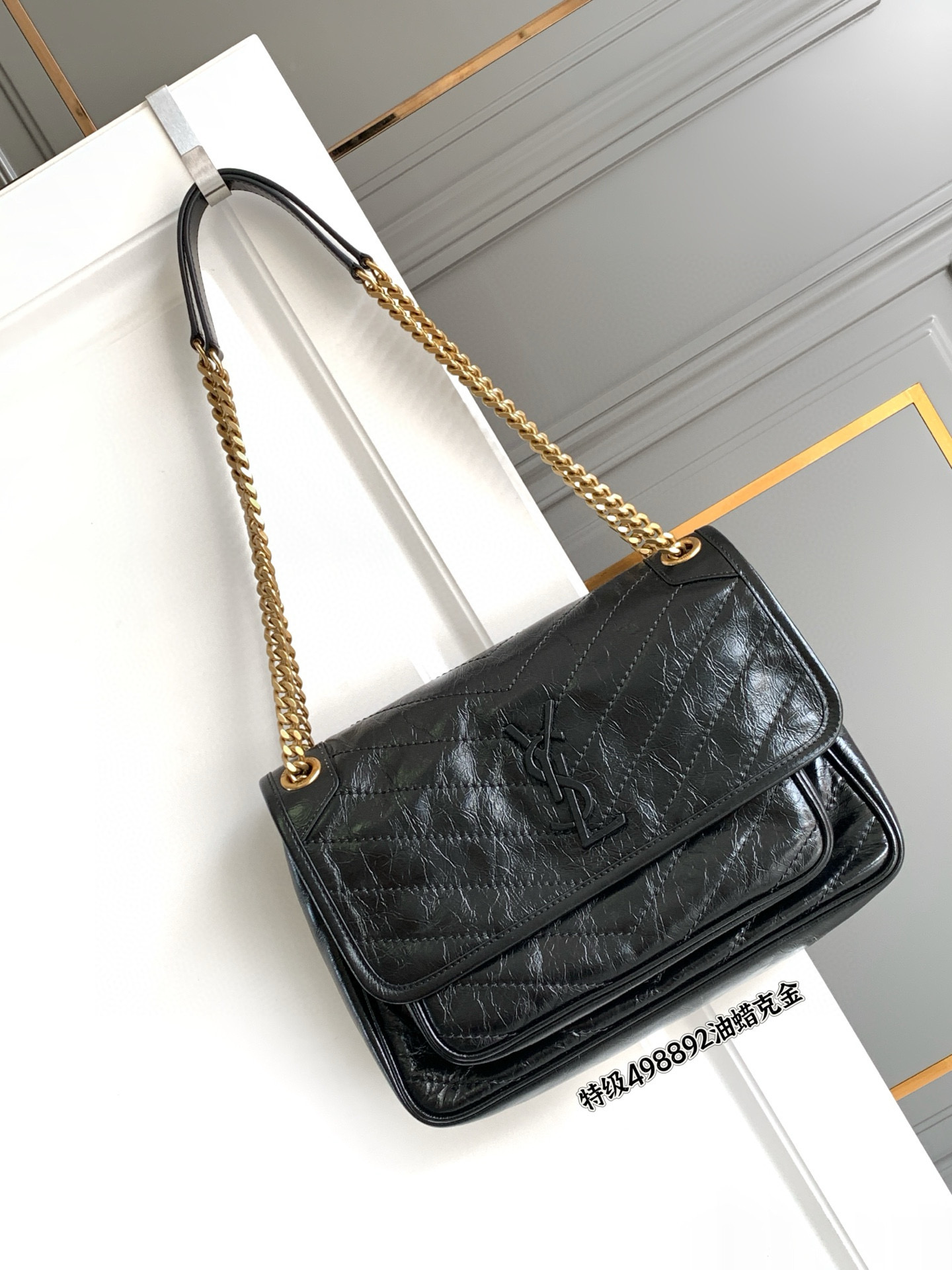 Saint Laurent Niki Baby 니키 베이비 흑어(악어) 압纹 가죽 체인 숄더백 9