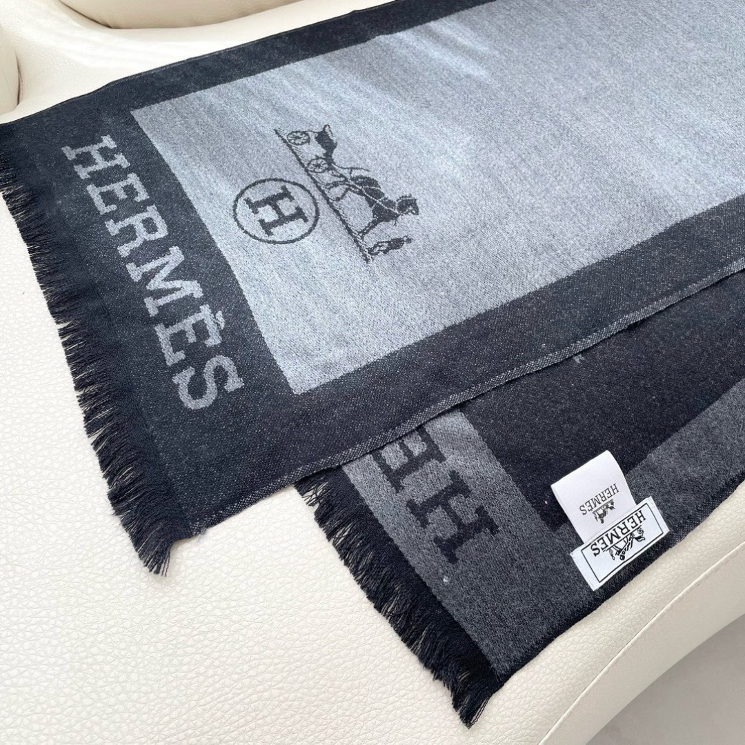 Hermes 에르메스 그레이 블랙 로고 머플러 8