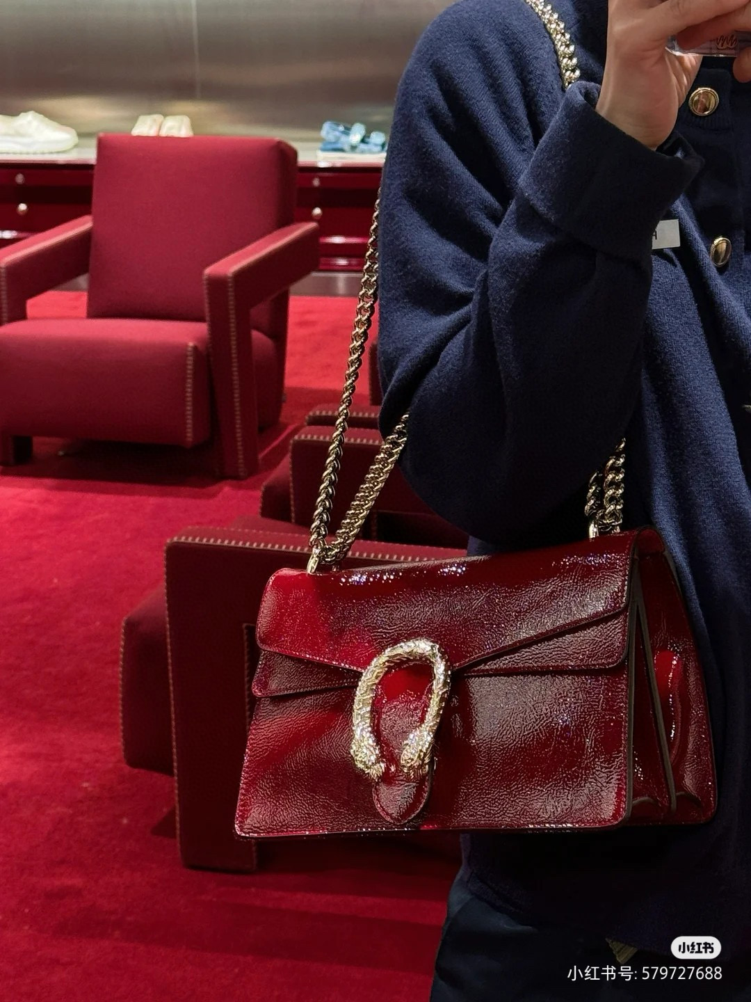 Gucci 구찌 Dionysus 디오니서스 버건디 래커드 레더 체인 숄더백 5