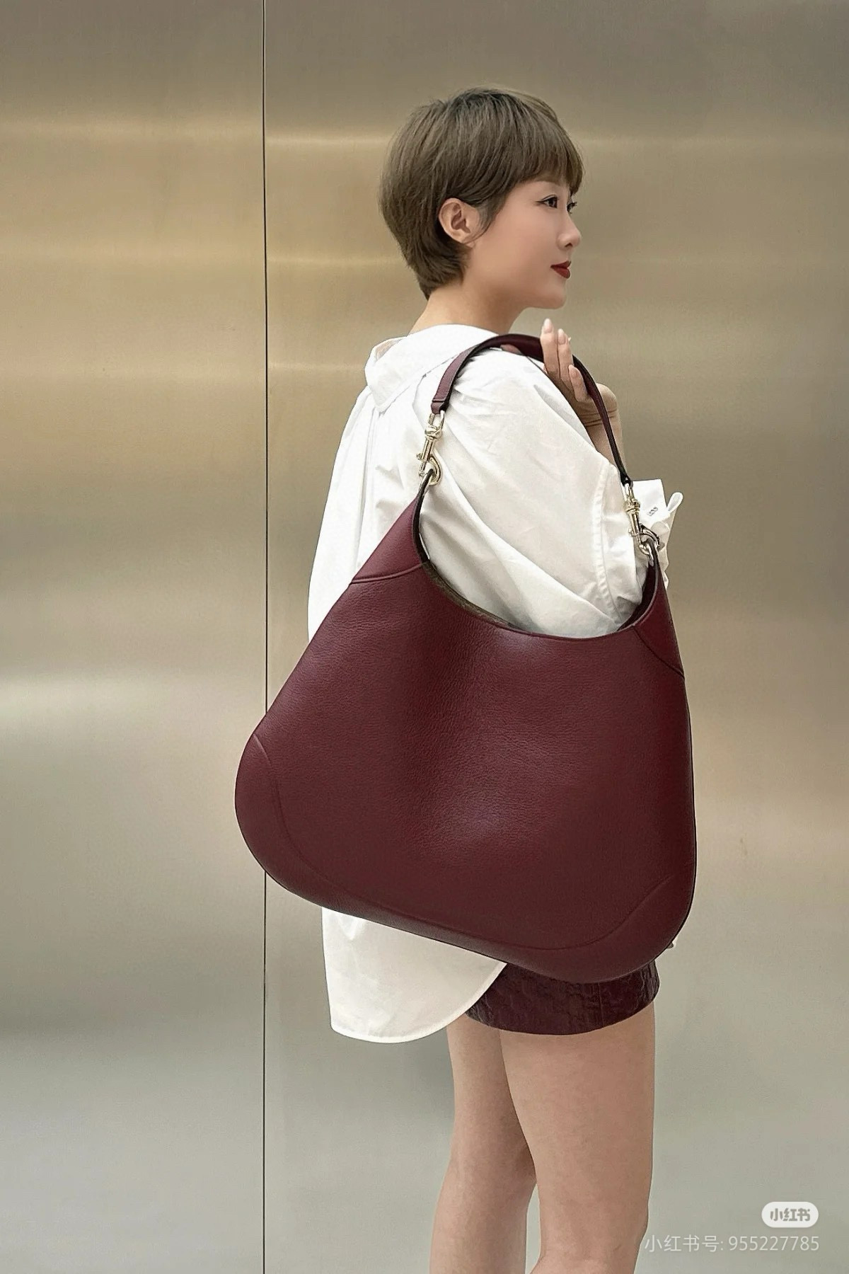 Gucci 구찌 Body 더블 락 라지 와인 레더 숄더백 5