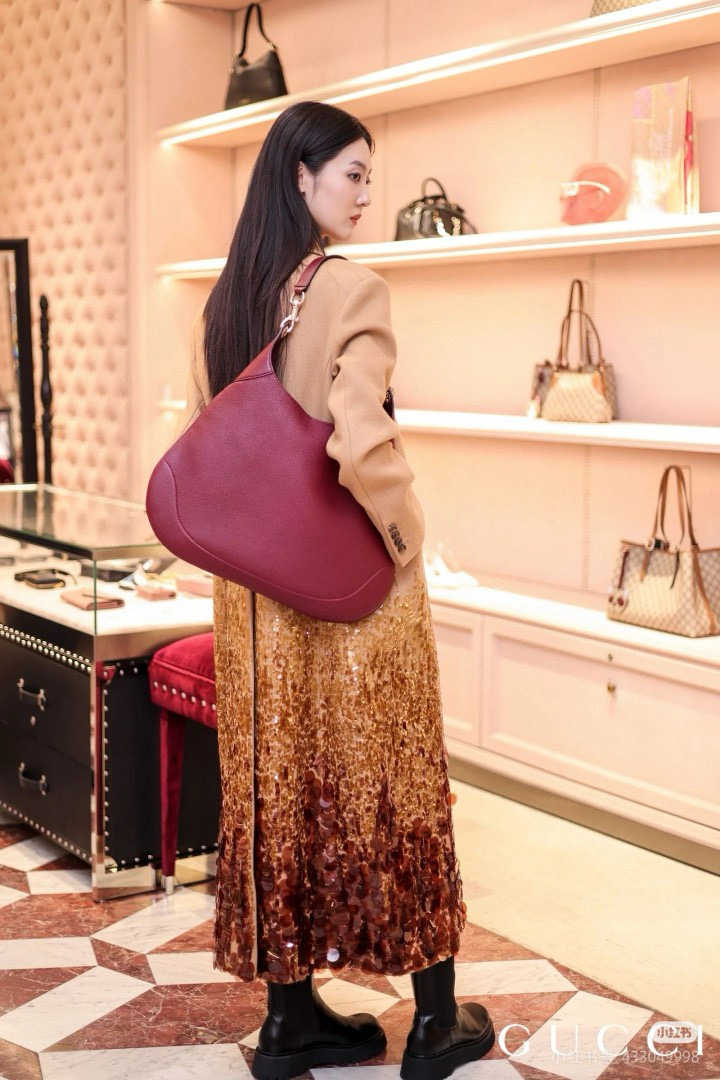 Gucci 구찌 Body 더블 락 라지 와인 레더 숄더백 6