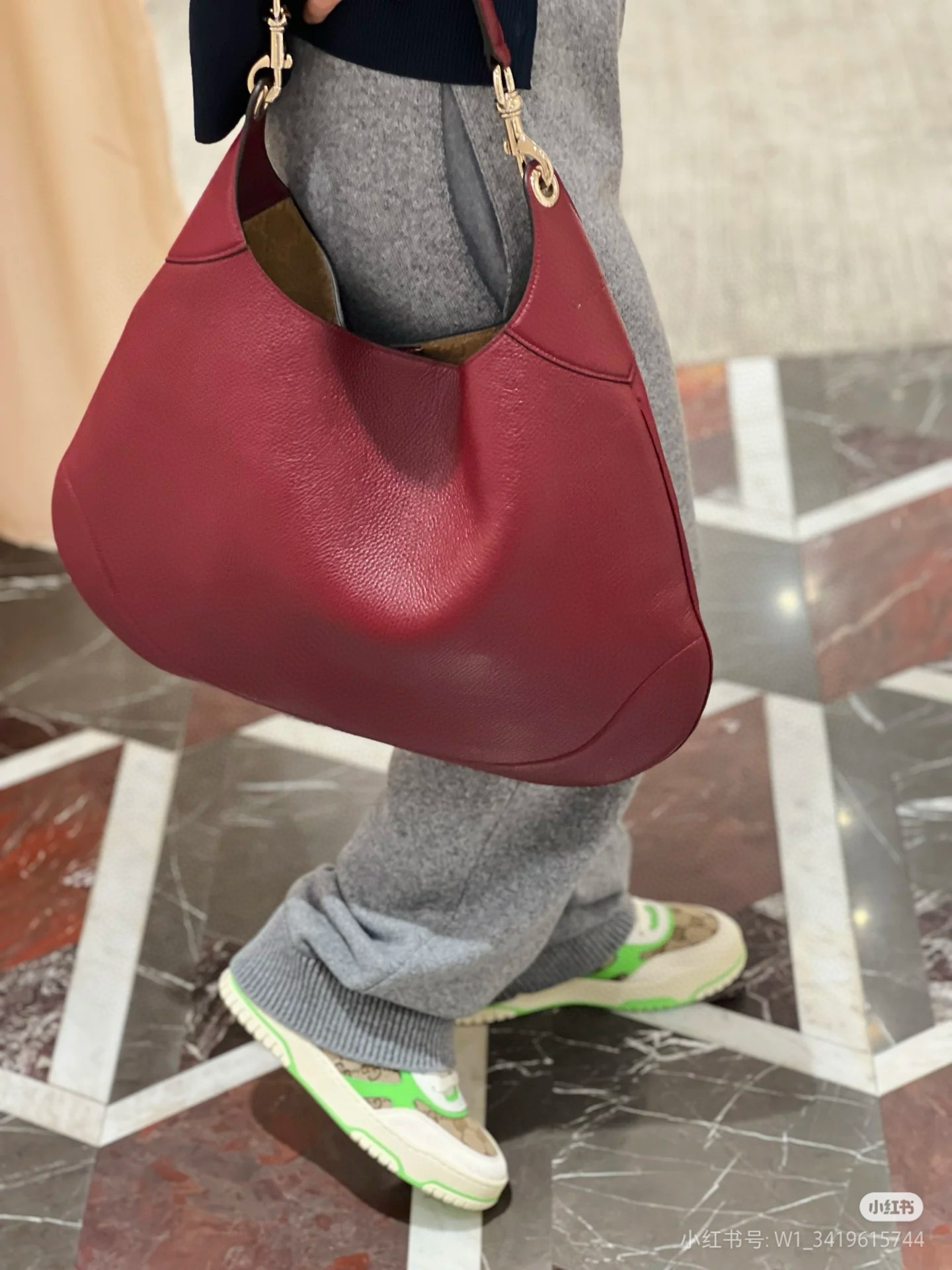 Gucci 구찌 Body 더블 락 라지 와인 레더 숄더백 10