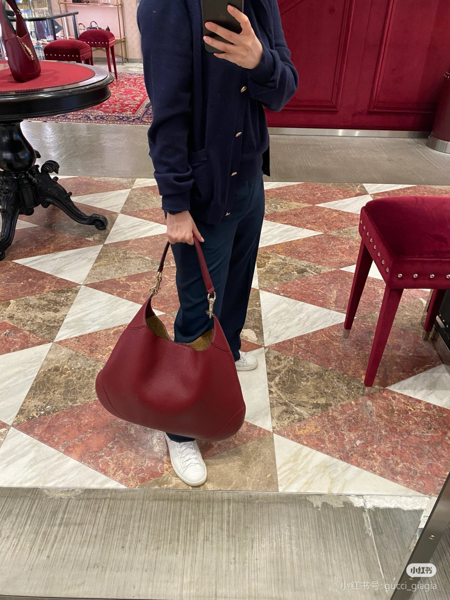 Gucci 구찌 Body 더블 락 라지 와인 레더 숄더백 11