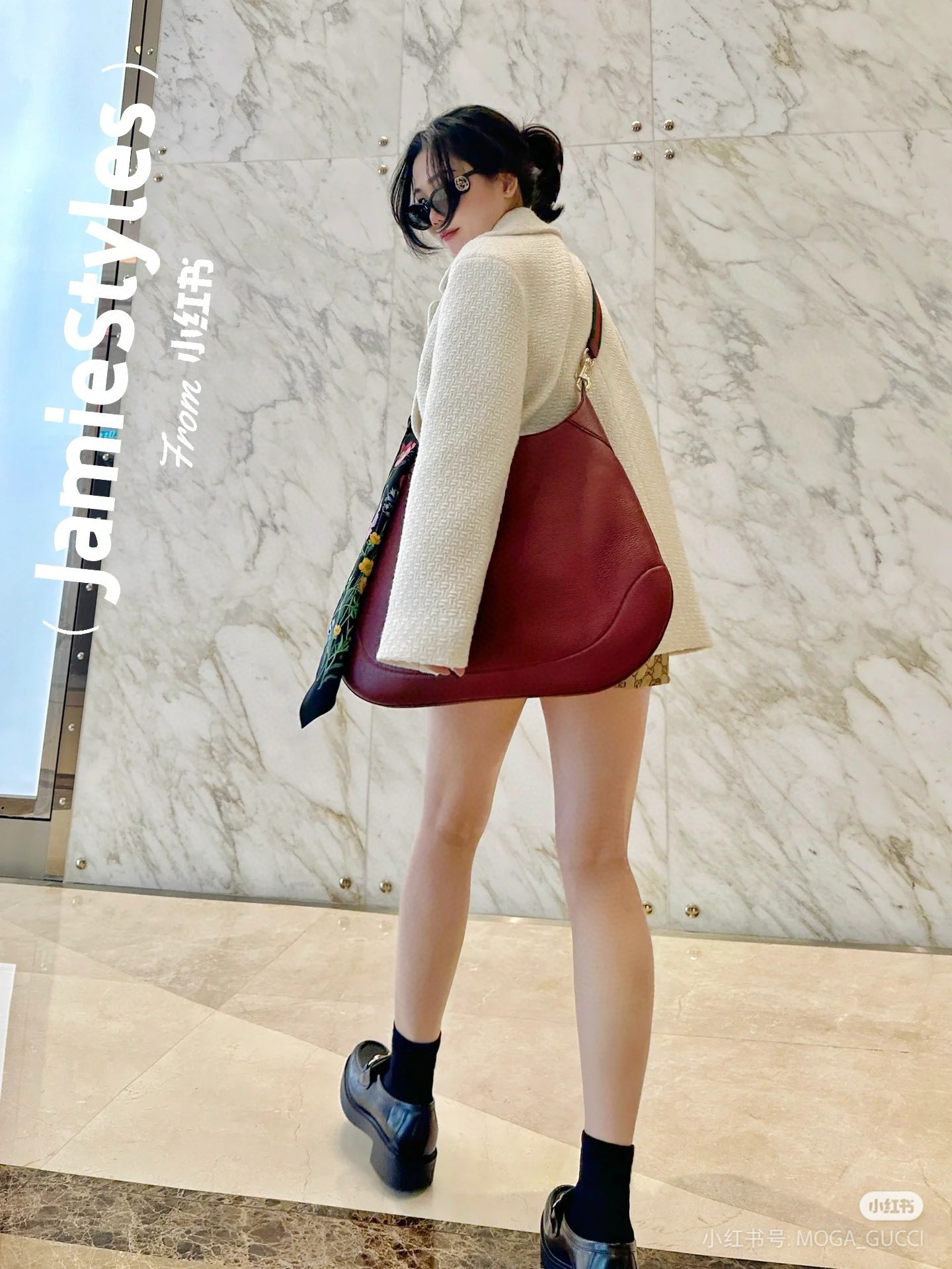 Gucci 구찌 Body 더블 락 라지 와인 레더 숄더백 12