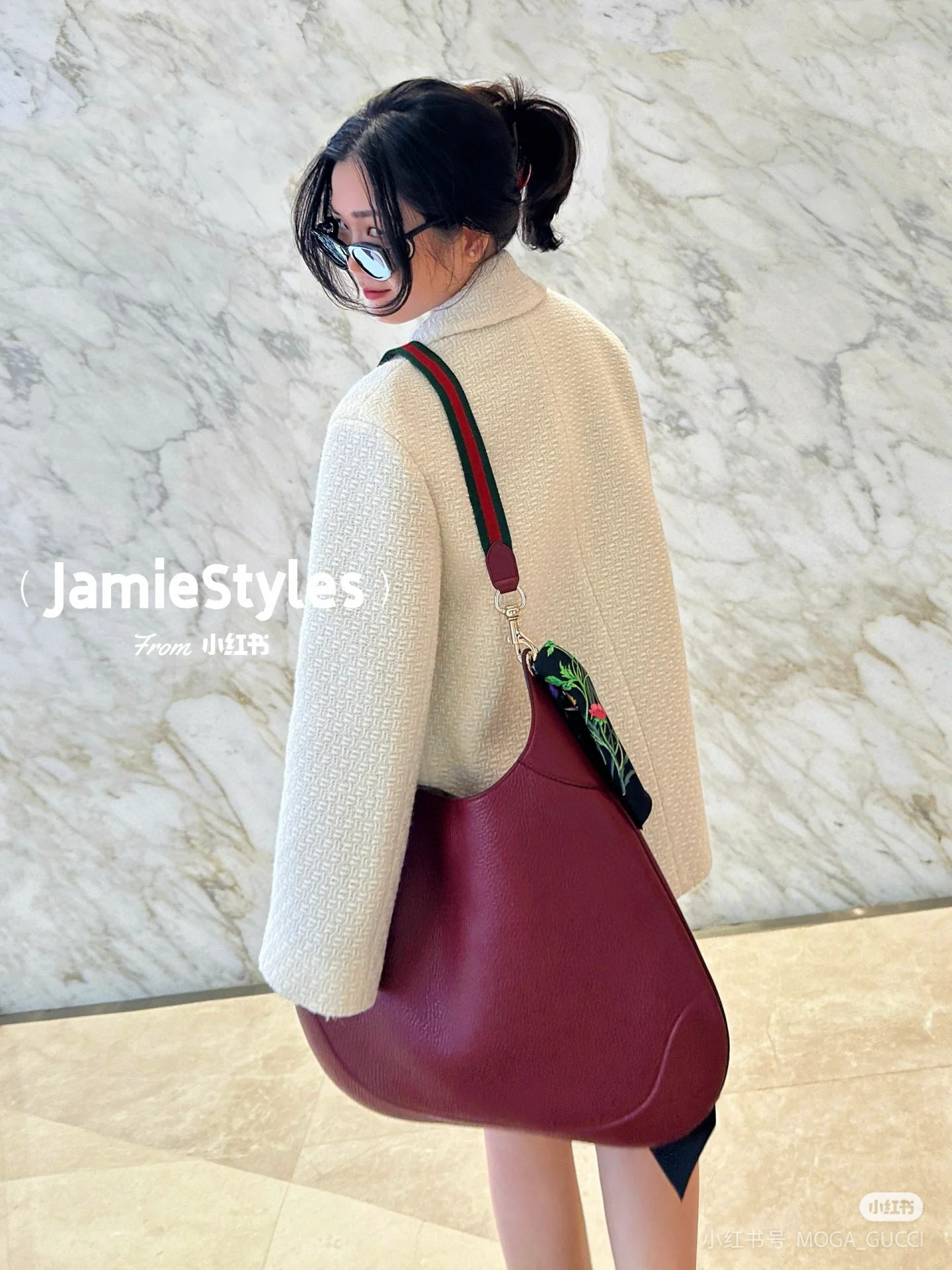 Gucci 구찌 Body 더블 락 라지 와인 레더 숄더백 13