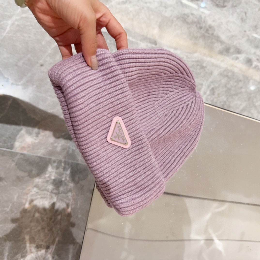 PRADA 프라다 화이트 양모 니트 비니 2