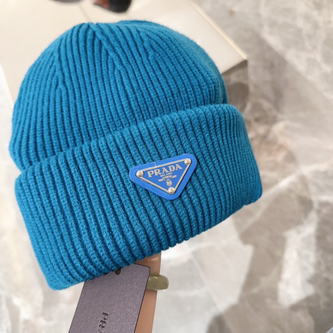 PRADA 프라다 화이트 양모 니트 비니 8