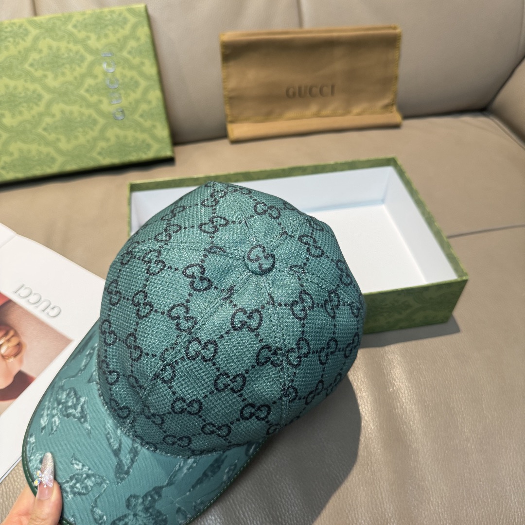 Gucci 구찌 그린 GG 모노그램 버드 프린트 볼캡 5