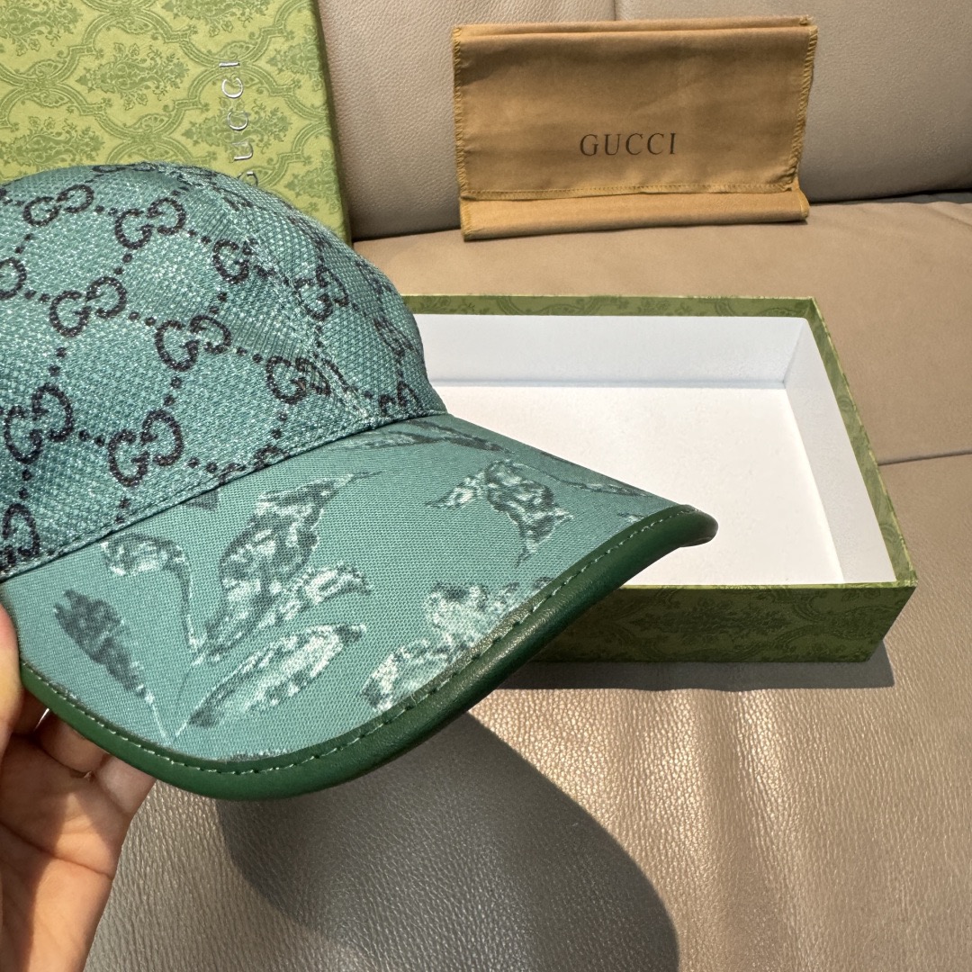 Gucci 구찌 그린 GG 모노그램 버드 프린트 볼캡 6
