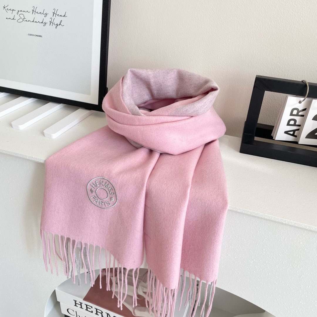 Hermes 에르메스 2025 남녀공용 로고 울 머플러 7