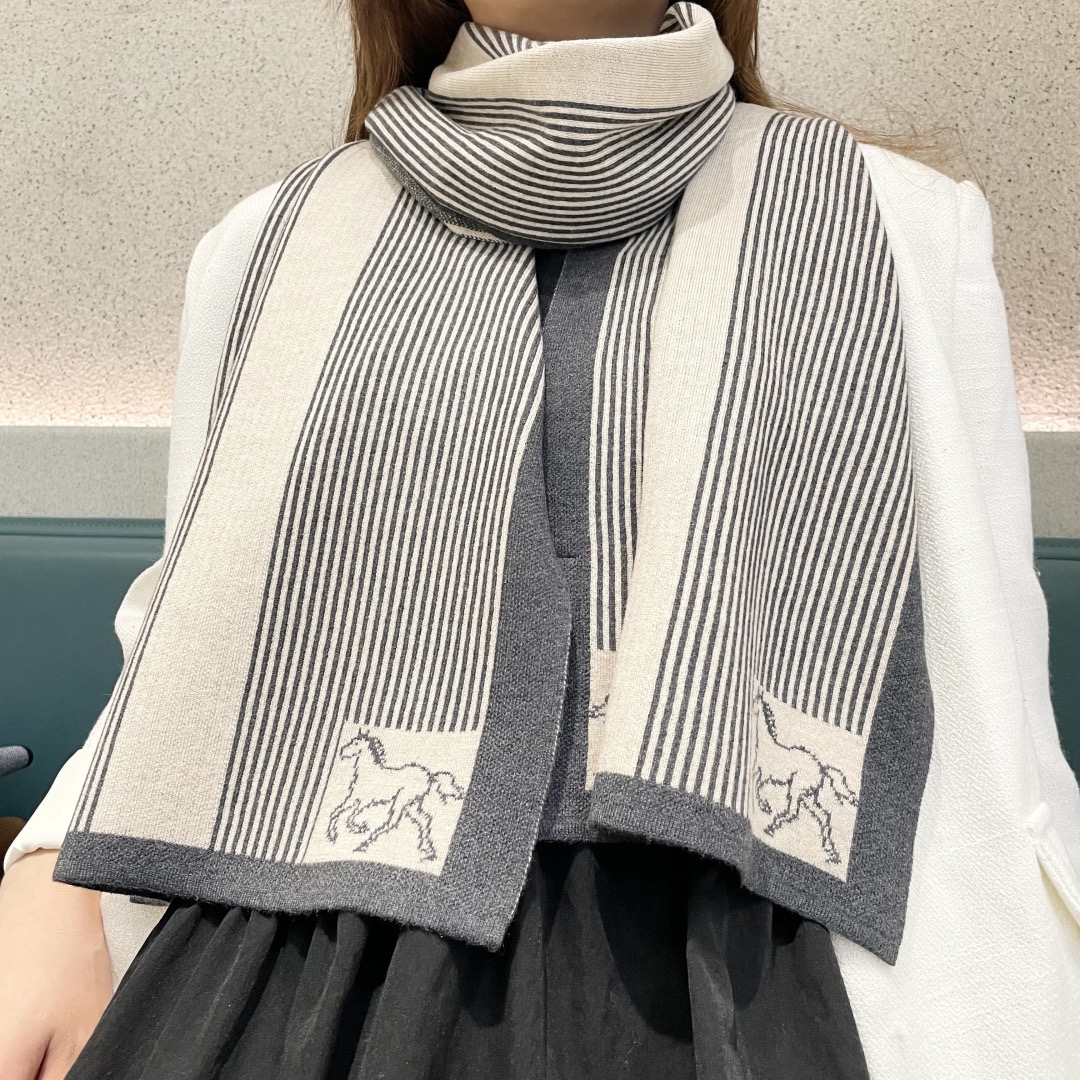 Hermes 에르메스 말 패턴 스트라이프 울 머플러 2