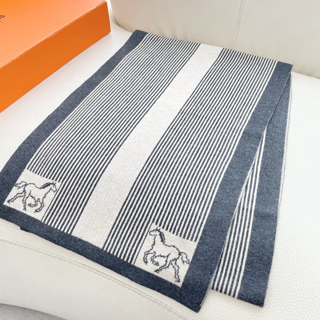 Hermes 에르메스 말 패턴 스트라이프 울 머플러 5