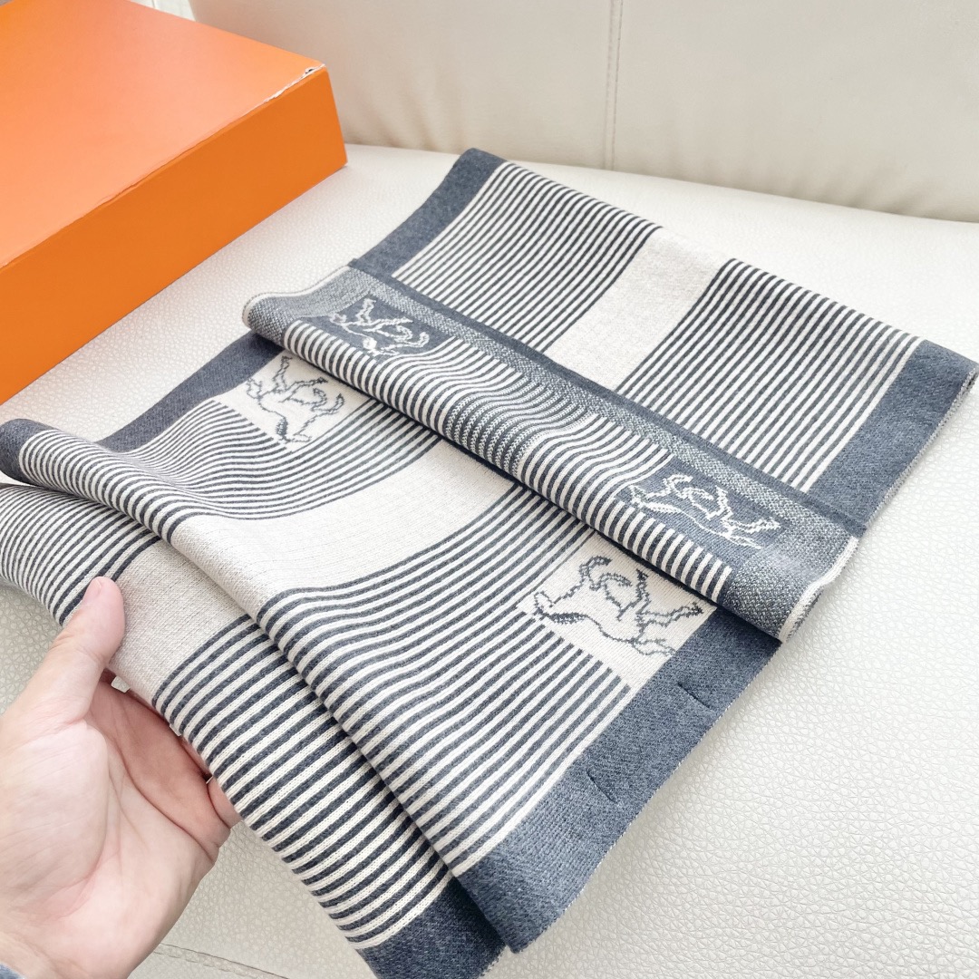 Hermes 에르메스 말 패턴 스트라이프 울 머플러 6