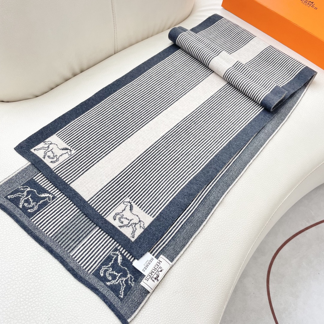 Hermes 에르메스 말 패턴 스트라이프 울 머플러 7