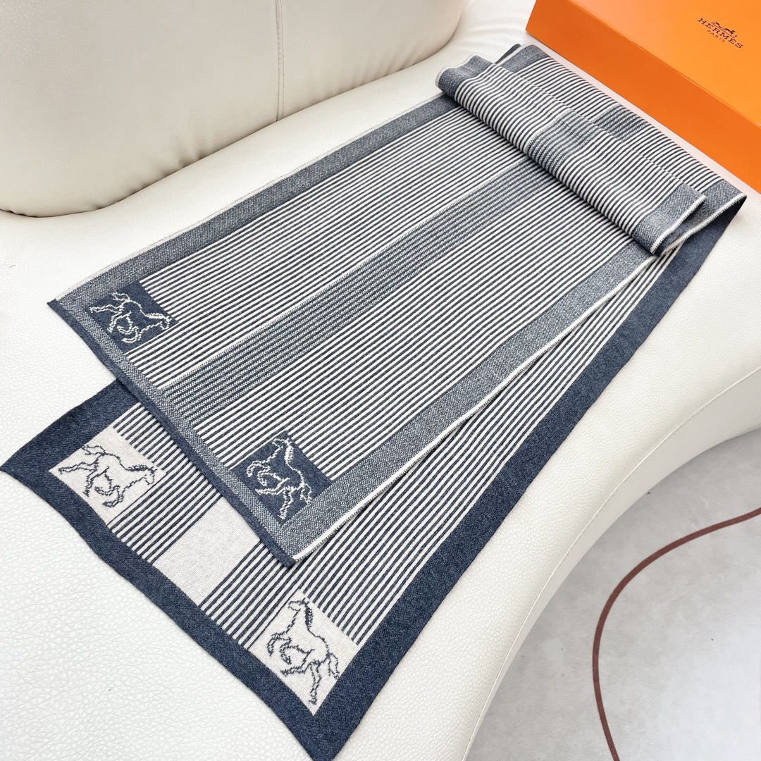 Hermes 에르메스 말 패턴 스트라이프 울 머플러 8