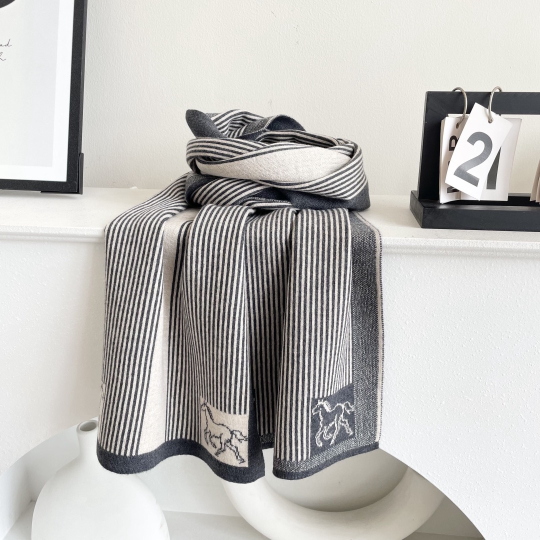 Hermes 에르메스 말 패턴 스트라이프 울 머플러 9