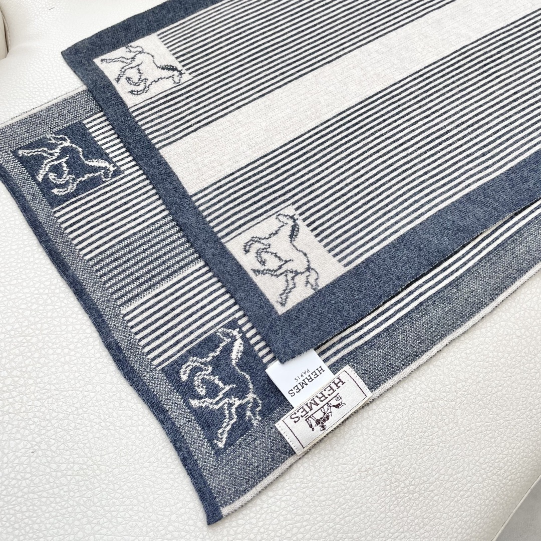 Hermes 에르메스 말 패턴 스트라이프 울 머플러 10