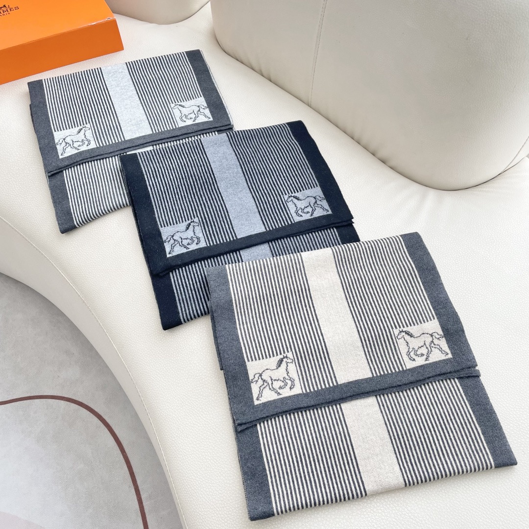 Hermes 에르메스 말 패턴 스트라이프 울 머플러 2
