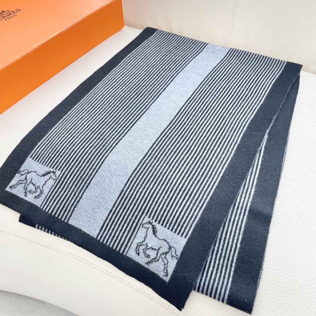 Hermes 에르메스 말 패턴 스트라이프 울 머플러 4