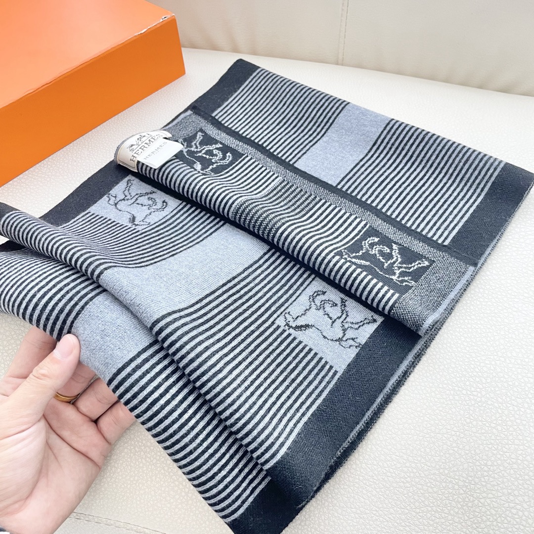 Hermes 에르메스 말 패턴 스트라이프 울 머플러 5